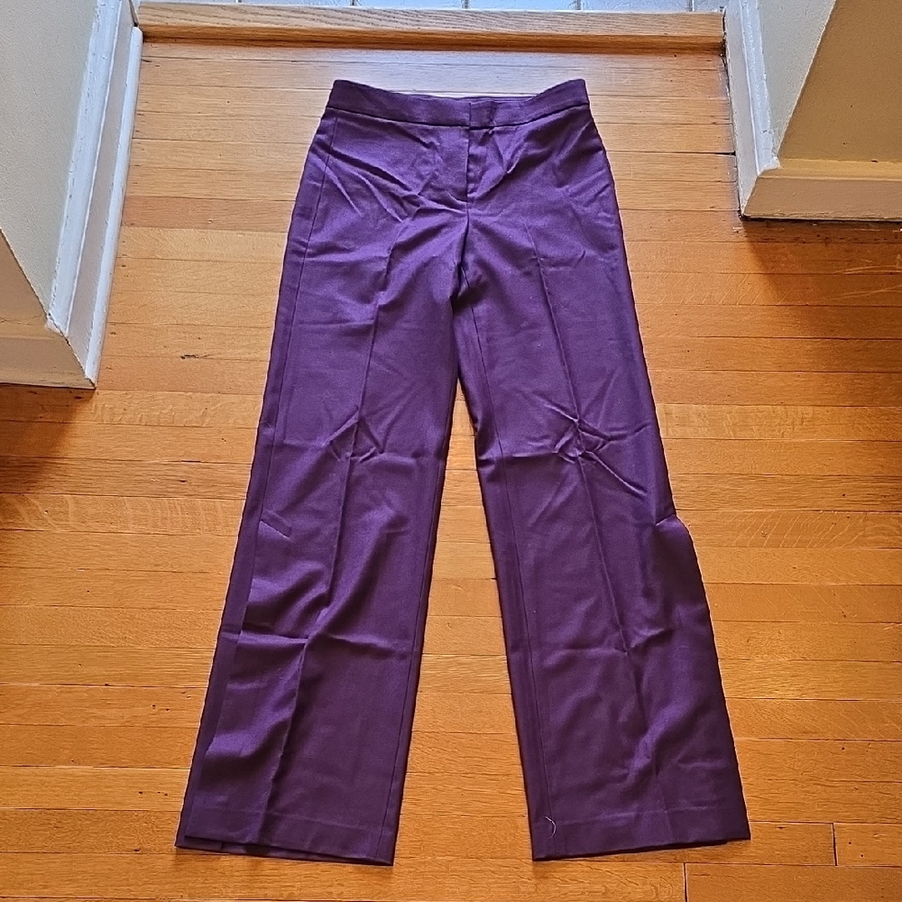 Theory, High Slit Pant Sleek Flannel Shimmery Virgin Wool, Wide Leg, EUC, 2
